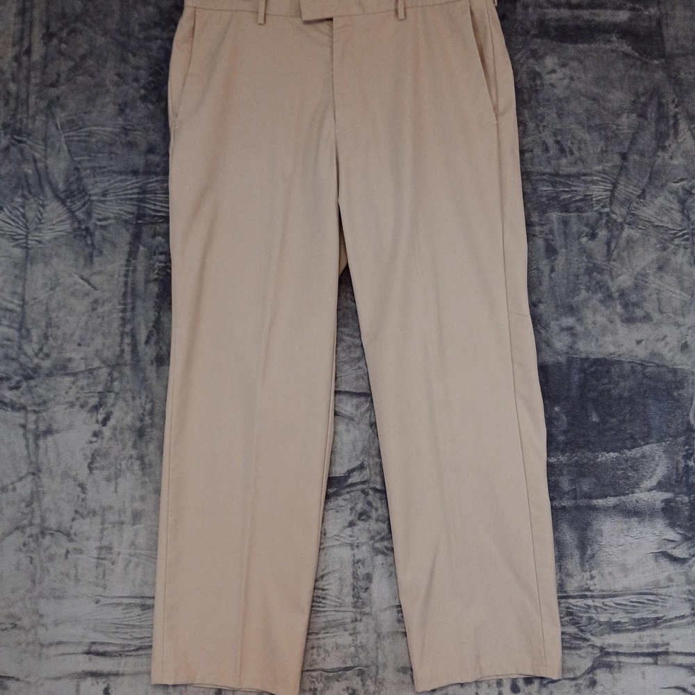 Kenneth Cole Reaction Pants Mens 38x34 Beige Flat Front Dress Slacks Classic Fit